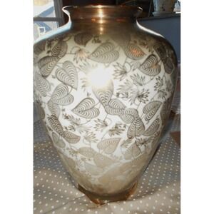 Vintage Alka Kunst Ivory & Gold Samoon Floral  Porcelain Vase Germany 10" Mid Ce